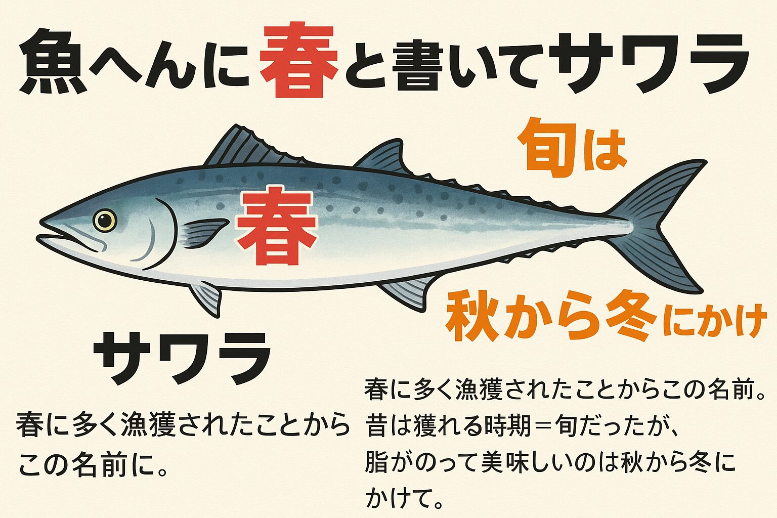 「魚へんに春」で鰆！読み方の由来と春が旬ではない意外な真相