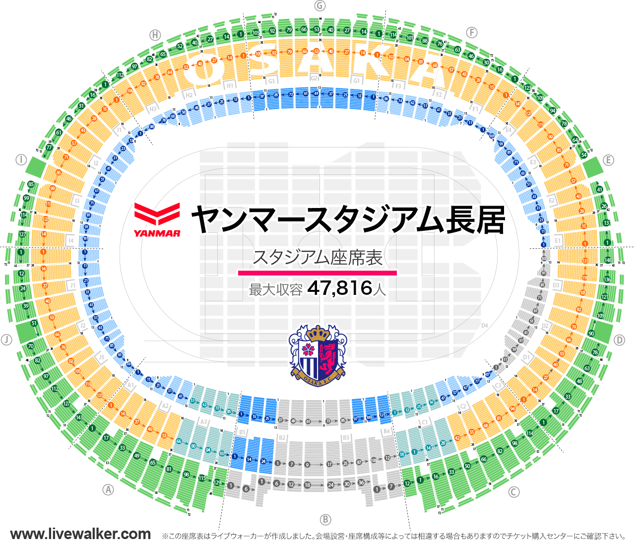 ヤンマースタジアム長居のキャパと座席表！見え方や屋根・アクセス徹底解説