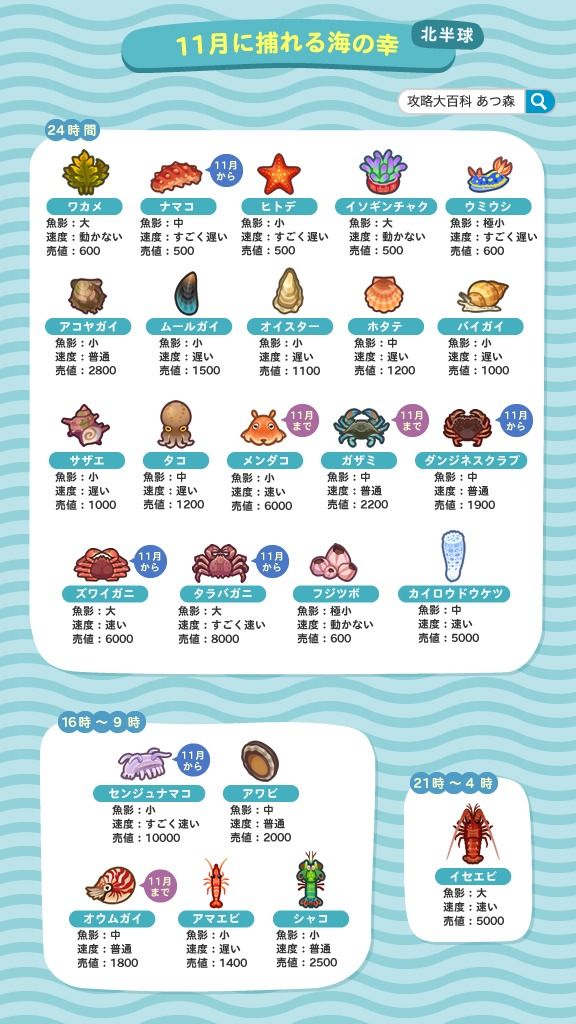 とび森海の幸全30種攻略！最速捕獲の裏ワザと高額売値一覧