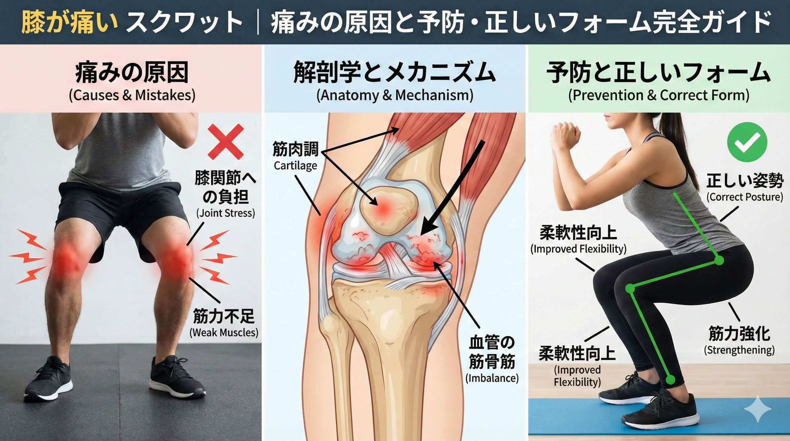 スクワットで膝が痛い原因とは？痛めない正しいやり方と改善法
