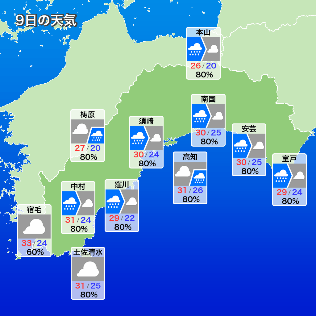 【2026最新】明日の高知の天気と気温推移！服装指数と急な雨対策