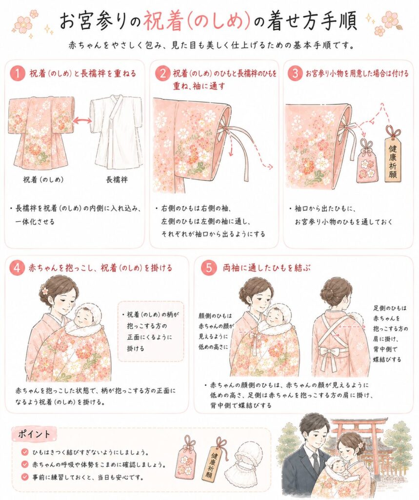 お宮参りの産着の着せ方完全ガイド！紐の結び方と着崩れ防止の極意