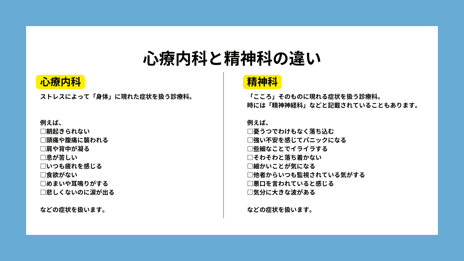 心療内科と精神科の違いは？どっちを受診すべきか迷う前の決定版