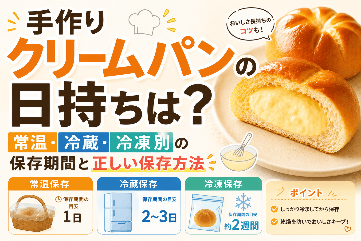クリームパンの保存方法は常温Ng？パサつかず美味しさ保つ冷凍術を徹底解説