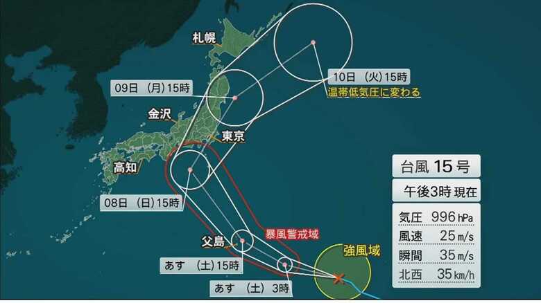 【警戒】台風15号が非常に強い勢力で本州接近へ 気象庁の最新進路予想と交通への影響