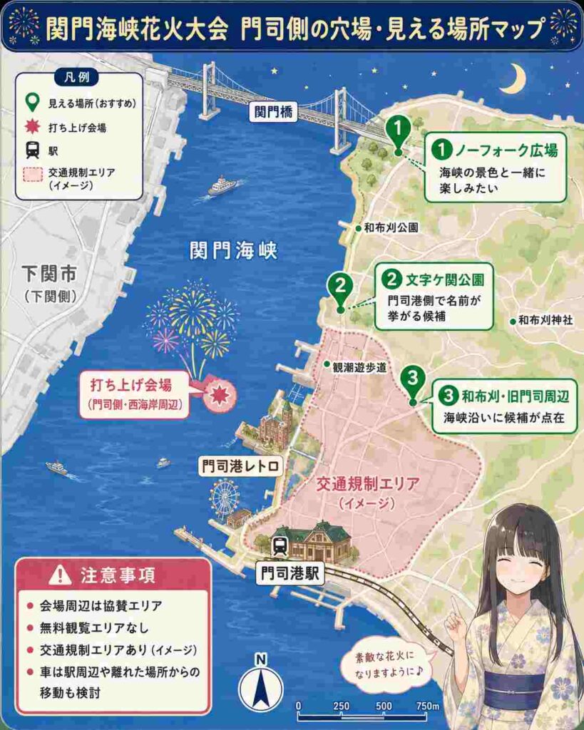 関門海峡花火大会2026穴場マップ！混雑回避と絶景スポットの真相
