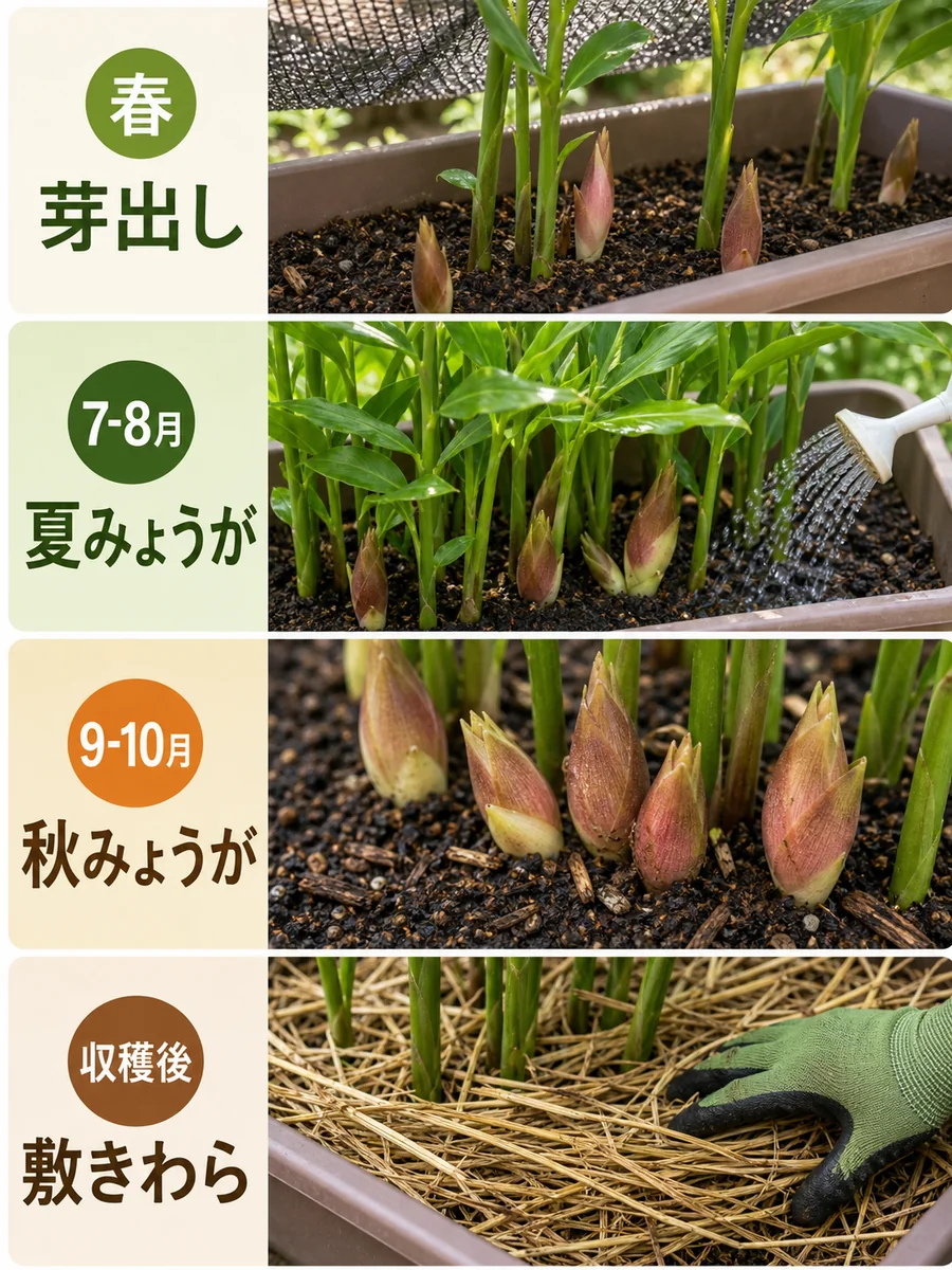 みょうがの収穫時期はいつ？夏秋の違いと花前の見極め方【2026】